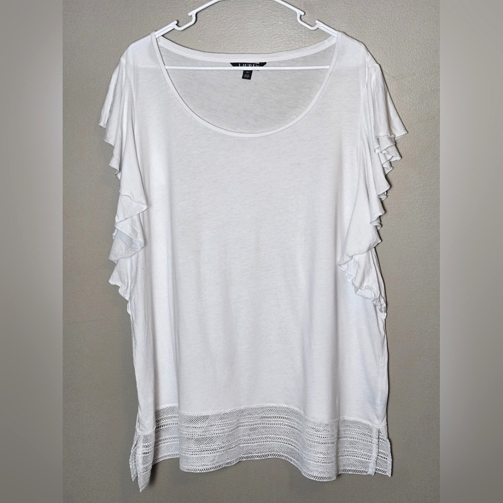 Ralph Lauren Flutter Sleeve Minimalist Boho Chic Top, Size 3X